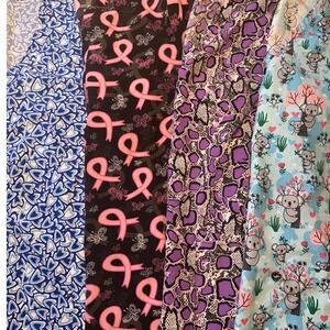 Divine Stretch Scrub Top Bundle of 4 Hearts Pink Ribbon Koala Animal Print  XL